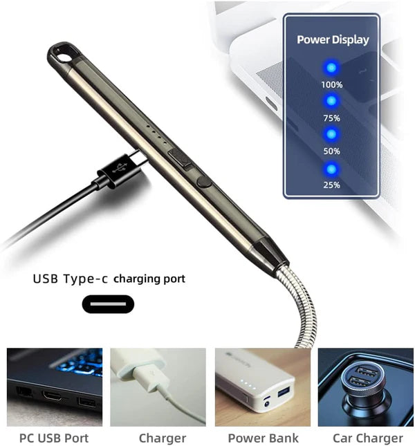 Electric USB Rechargeable Lighter | 360° Flexible Long Neck | Flameless Arc with LED Indicator
