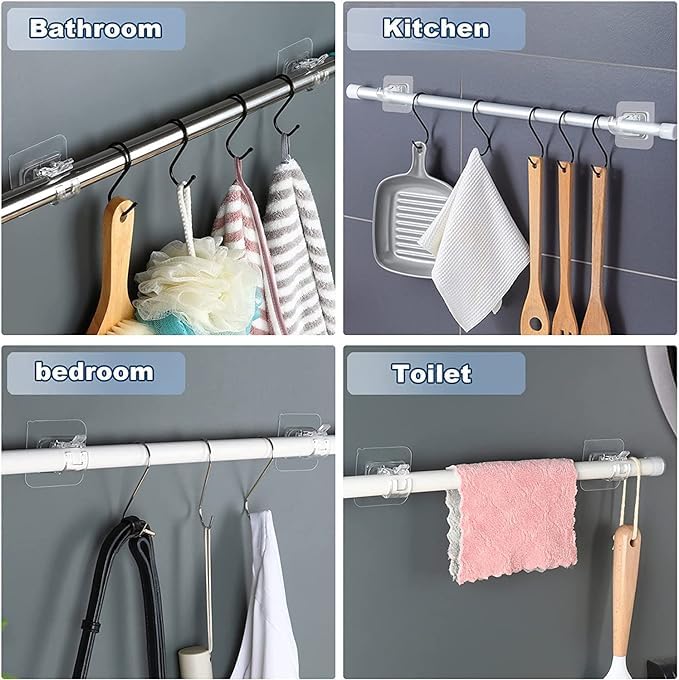 Self Adhesive Curtain Rod Holder Without Drill Curtain Rod Hooks Nail Free Adjustable Curtain Hangers (4PCS)