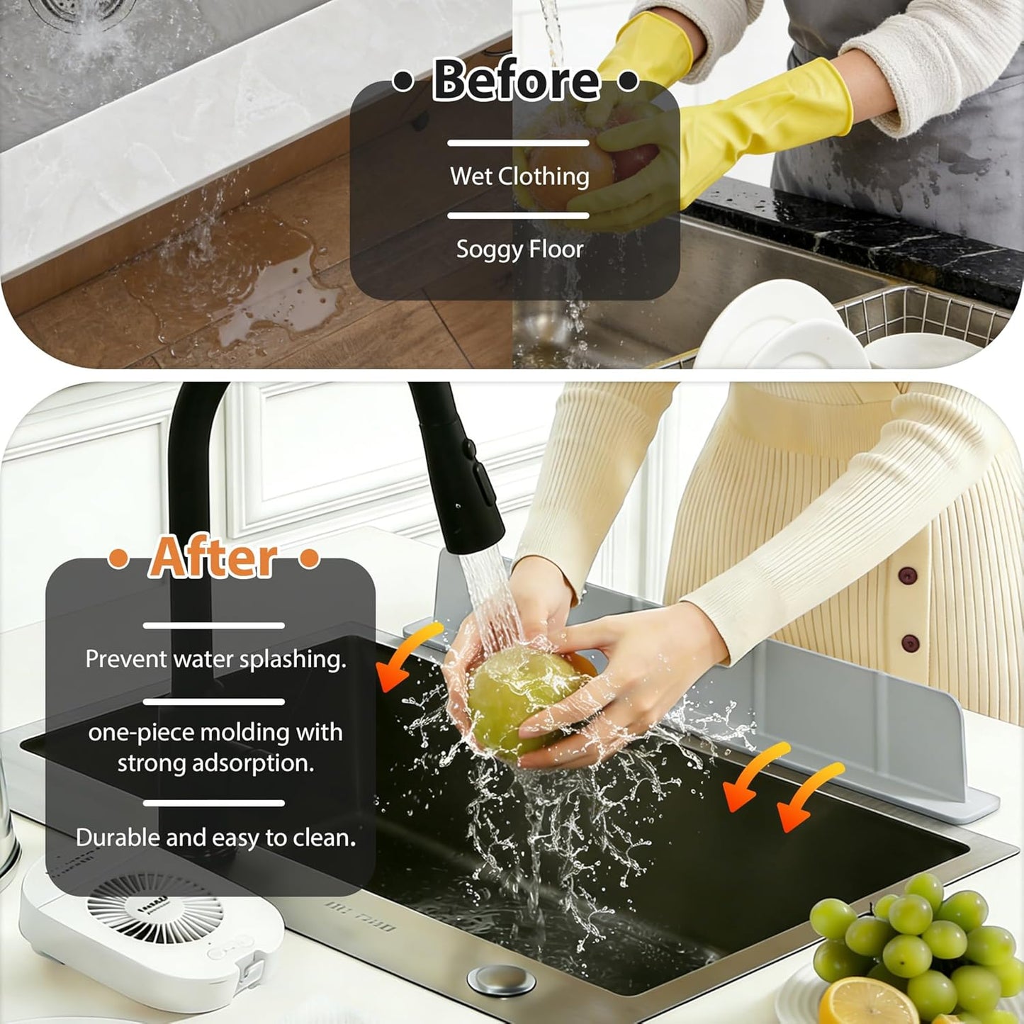 Silicone Sink Splash Guard with Suction Cup – Reusable Waterproof Kitchen Countertop Protector